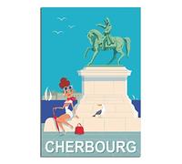 RONGCHENG Cherbourg Poster de voyage vintage en France Statue de voyage Art sur toile Décoration murale Poster Impression Peinture Cadeau