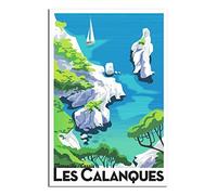 RONGCHENG Poster vintage sur toile représentant un bateau à voile de Marseille Calanques - Décoration murale - Poster imprimé - Cadeau idéal