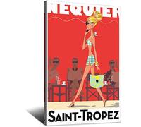RONGCHENG Saint-Tropez Girl Affiche de voyage vintage sur toile Art de la maison Décoration murale Poster Impression Peinture Cadeau Poster