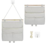Rongchenghao 2 sacs de rangement muraux, sac de rangement suspendu en lin, sac de rangement suspendu de grande capacité avec poche, sac de suspension mural avec crochet, adapté pour le chevet du