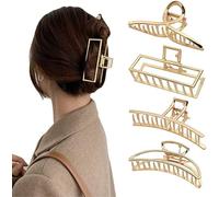 Rongchenghao 4 grandes pinces à cheveux, adaptées aux cheveux épais, pinces à cheveux en métal antidérapantes, élégantes pinces à cheveux en alliage doré, adaptées pour les femmes et les filles