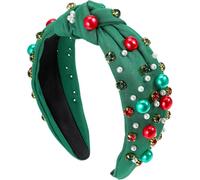 Rongchenghao Bandeau de Noël pour femme avec perles - Accessoires de décoration de fête - Vert