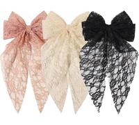 Rongchenghao Lot de 3 pinces à cheveux en dentelle avec grand nœud long en satin de soie douce double couche douce couleur unie accessoires à cheveux français adaptés pour les femmes et les filles