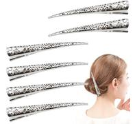 Rongchenghao Lot de 6 pinces à cheveux antidérapantes en forme de bec de canard en métal creux en forme de bec de canard - Convient pour le zonage de coiffure - Argenté