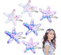 Rongchenghao Lot de 6 pinces à cheveux en forme d'étoile de mer scintillantes - Accessoires pour cheveux - Pour la plage - Pour femmes et filles (rose, violet, blanc)