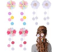 Rongchenghao Lot de 6 pinces à cheveux pour filles, pinces à cheveux à franges florales, nœuds en ruban de satin adaptés pour les filles, avec pinces crocodile, accessoires de cheveux mignons adaptés
