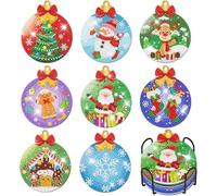Rongchenghao Lot de 8 dessous de verre de Noël en forme de diamant 5D avec supports, convient pour adultes et enfants, art diamant, convient pour les débutants comme cadeaux