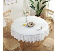 RONGER Nappe Ronde Nordique Simple Nappe en Coton Et Lin De Couleur Pure Nappe en Dentelle De Feuille De Lotus Plissée Blanche Couverture De Table De Mariage (White,Diameter 120CM)