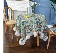 RONGER Nappe Ronde Nordique Simple Nappe en Coton Et Lin De Couleur Pure Nappe en Dentelle De Feuille De Lotus Plissée Blanche Couverture De Table De Mariage (Green Plants,Diameter 150CM)