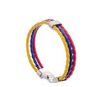 RONGHUAN Bracelets Cuir Homme,Bracelet en Cuir pour Homme, Élégant Bracelet Couleur Drapeau de La Colombie, Bracelet en Cuir Tressé Multicouche Réglable Fait À La Main, Cadeau pour Papa, Petit