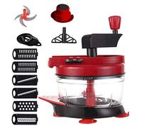 RONGJJJQ Hachoir Manuel Légumes à L'oignon Rapide de Légumes Fruits Tranchés et Trancheurs avec 4 Lames en Acier Inoxydable Ventouse antidérapante Réglage à Trois Vitesses, Red