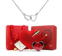 RONGJUEOZ Boîte d'amour avec Rose éternelle et Collier gravé, boîte à Roses avec Collier, Fleur Artificielle préservée, Saint-Valentin, fête des mères, pour Petite Amie, Maman (B Red)