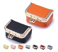 RONGJUEOZ Lilyrhyme Mini Jewelry Box, Lilyrhyme Genuine Leather Mini Jewelry Box, Portable Travel Mini Jewelry Organizer, Vintage Coin Purse for Women (Black+Orange)