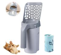 RONGJUEOZ Meowbud Poop Scooper, Meowbud Cat Litter Scoop, No Touch Litter Box Scoop, Poop Scoop with Bag Attached, Cat Litter Garbage Can (Cat Litter Scoop+1PCS Trash Bag)