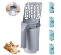 RONGJUEOZ Meowbud Poop Scooper, Meowbud Cat Litter Scoop, No Touch Litter Box Scoop, Poop Scoop with Bag Attached, Cat Litter Garbage Can (Cat Litter Scoop+4PCS Trash Bag)