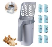 RONGJUEOZ Meowbud Poop Scooper, Meowbud Cat Litter Scoop, No Touch Litter Box Scoop, Poop Scoop with Bag Attached, Cat Litter Garbage Can (Cat Litter Scoop+8PCS Trash Bag)