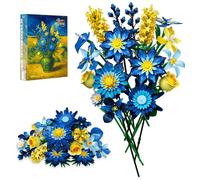 Rongmeiz Glacia Kit de construction de bouquet de marguerites inspiré de l'art - Arrangement floral bleu glacier avec blocs de qualité supérieure, décoration florale éternelle à faire soi-même pour la