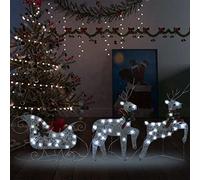 RONGQI Renne et traîneau de décoration de Noël 60LED Extérieur Argenté,Décoration de Noël Rennes et Traîneau Renne Lumineux Illuminé Décoratif Jardin Patio