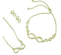 Rongseng Parures pour Femme Symbole de l'infini Ensemble de Bijoux Collier Charme Pendentif Bracelet Réglable Clous d'Oreilles Infini Cadeau pour Femme Fille Mode Jewelry Set