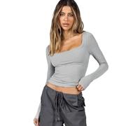 Rongseng T-Shirts à Manches Longues pour Femmes Crop Tops Col Carré Sexy Slim Fit Basic Tops Y2K Cropped Shirt Moulant Haut Court Couleur Unie Workout Tee Sweatshirt Mode Décontracté Streewear