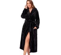 RONGTAI Fleece Robes for Women Plush Soft Warm Long Bathrobe with Pockets (Medium,Black)