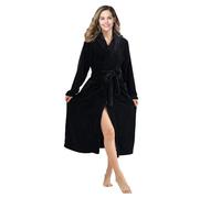 RONGTAI Fleece Robes for Women Plush Soft Warm Long Bathrobe with Pockets (XX-Large,Black)