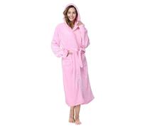 RONGTAI Peignoir en polaire pour femme chaud long avec capuche - Rose - Small
