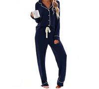 RONGTAI Pyjama Femme 2 Pièces - Haut à Manches Longues, Pantalon & Cardigan Uni, Ultra Doux pour Un Confort Absolu à la Maison