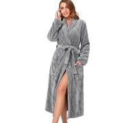 RONGTAI Womens Bathrobe Ladies Fleece Plush Warm Long Robes (Medium,Gray)
