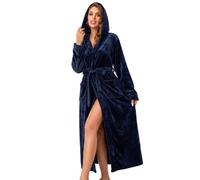 RONGTAI Womens Bathrobe Ladies Fleece Plush Warm Long Robes (Medium,Navy Blue)