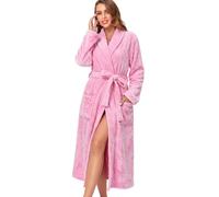 RONGTAI Womens Bathrobe Ladies Fleece Plush Warm Long Robes (Medium,Pink)
