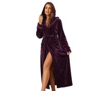 RONGTAI Womens Robes Plush Fleece Hooded Bathrobe Thick Nightgown with Pockets Fluffy Sleepwear (US, Alpha, XX-Large, Regular, Regular, Dark Purple)