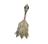 rongweiwang Cloche à main décorative pour la maison, œuvre d'art, prière, artisanat, décoration, cadeau d'anniversaire, motif lotus, cloche, fête des mères, nouvel an, Bronze, Hauteur totale 12 cm