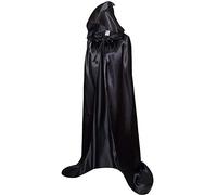 RongXuan Cape d'Halloween - Cape noire avec capuche - Longue cape en satin - Costume pour Halloween, carnaval - Vampire
