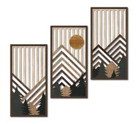 Rongxze Lot de 3 décorations murales bohèmes en bois, 40 x 20 cm, art mural encadré avec montagne, forêt, coucher de soleil, décoration murale pour salon, chambre à coucher, couloir, maison de