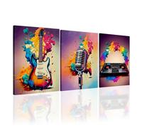 Rongxze Lot de 3 Tableaux Muraux Encadrés Graffiti Musique 40 x 30 cm Guitare Électrique Microphone DJ Décoration Murale Art sur Toile HD pour Salon Chambre d'Adolescent Studio
