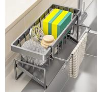 Rongxze Organisateur Evier Cuisine, Porte Eponge Evier Cuisine avec Vidange Automatique, Acier Inoxydable Sink Caddy Rangement Eponge Evier Cuisine pour Porte Eponge, Porte Serviettes (23x9x10 cm)