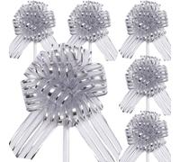 RONGZUBAT Lot de 6 Nœuds à Tirer en Ruban Argent,18cm Grands Nœuds Rubans Grand nœud pour Arrangements Voitures de Mariage Anniversaire Décorations de Fête Noeud Voiture Mariage Argent