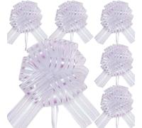 RONGZUBAT Lot de 6 Nœuds à Tirer en Ruban Blanc,18cm Grands Nœuds Rubans Grand nœud pour Arrangements Voitures de Mariage Anniversaire Décorations de Fête Noeud Voiture Mariage Blanc