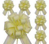 RONGZUBAT Lot de 6 Nœuds à Tirer en Ruban Jaune,18cm Grands Nœuds Rubans Grand nœud pour Arrangements Voitures de Mariage Anniversaire Décorations de Fête Noeud Voiture Mariage Jaune