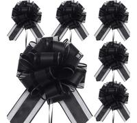 RONGZUBAT Lot de 6 Nœuds à Tirer en Ruban Noir,18cm Grands Nœuds Rubans Grand nœud pour Arrangements Voitures de Mariage Anniversaire Décorations de Fête Noeud Voiture Mariage Noir