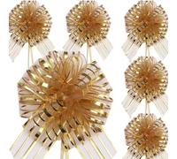 RONGZUBAT Lot de 6 Nœuds à Tirer en Ruban Or,18cm Grands Nœuds Rubans Grand nœud pour Arrangements Voitures de Mariage Anniversaire Décorations de Fête Noeud Voiture Mariage Or