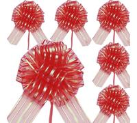 RONGZUBAT Lot de 6 Nœuds à Tirer en Ruban Rouge,18cm Grands Nœuds Rubans Grand nœud pour Arrangements Voitures de Mariage Anniversaire Décorations de Fête Noeud Voiture Mariage Rouge