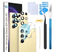 RongZy 2 Pièces Lentille en Verre Caméra Arrière pour Samsung Galaxy S24 Ultra 5G Verre Caméra Arrière Cache Remplacement avec Kit de Réparation