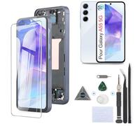 RongZy Écran LCD pour 6.6" Samsung Galaxy A55 5G Écran De Remplacement pour Galaxy A55 5G SM-A556B Écran LCD Numériseur Tactile Panneau Assemblé De Réparation avec Outils(Bleu Foncé avec Cadre)