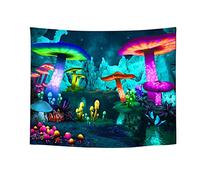 Roninkier Tapisserie champignon UV, tissu mural noir et lumineux, tenture murale psychédélique et esthétique, squelette, forêt naturelle, pour chambre à coucher et salon (champignon 1, 150 x 130cm)
