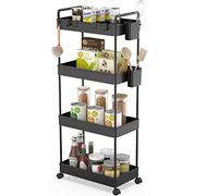Ronlap Chariot de Rangement à 4 Niveaux Sur Roulettes - Chariot de Service Avec Panier et Séparateurs, Noir