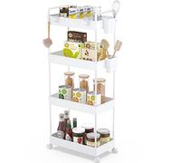 Ronlap Chariot de Rangement, Chariots de Service pour à 4 Niveaux, Chariot de Rangement sur roulettes, avec Panier, séparateurs, Blanc