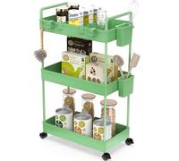 Ronlap Chariot de rangement fin, chariot à roulettes 3 niveaux, utilitaire avec poignée, séparateurs pour bureau, salle de bain, cuisine, buanderie, endroits étroits, vert