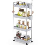 Ronlap Chariot de Rangement Fin, Organisateur de Rangement Chariot à 4 Niveaux, Chariot de Rangement sur Roues, avec Panier, séparateurs, Gris